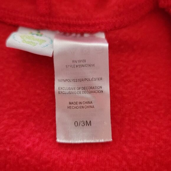 Disney Baby Minnie Mouse 0-3 Months Red Fleece Zippered Hooded Jumpsuit Footed - Picture 5 of 6